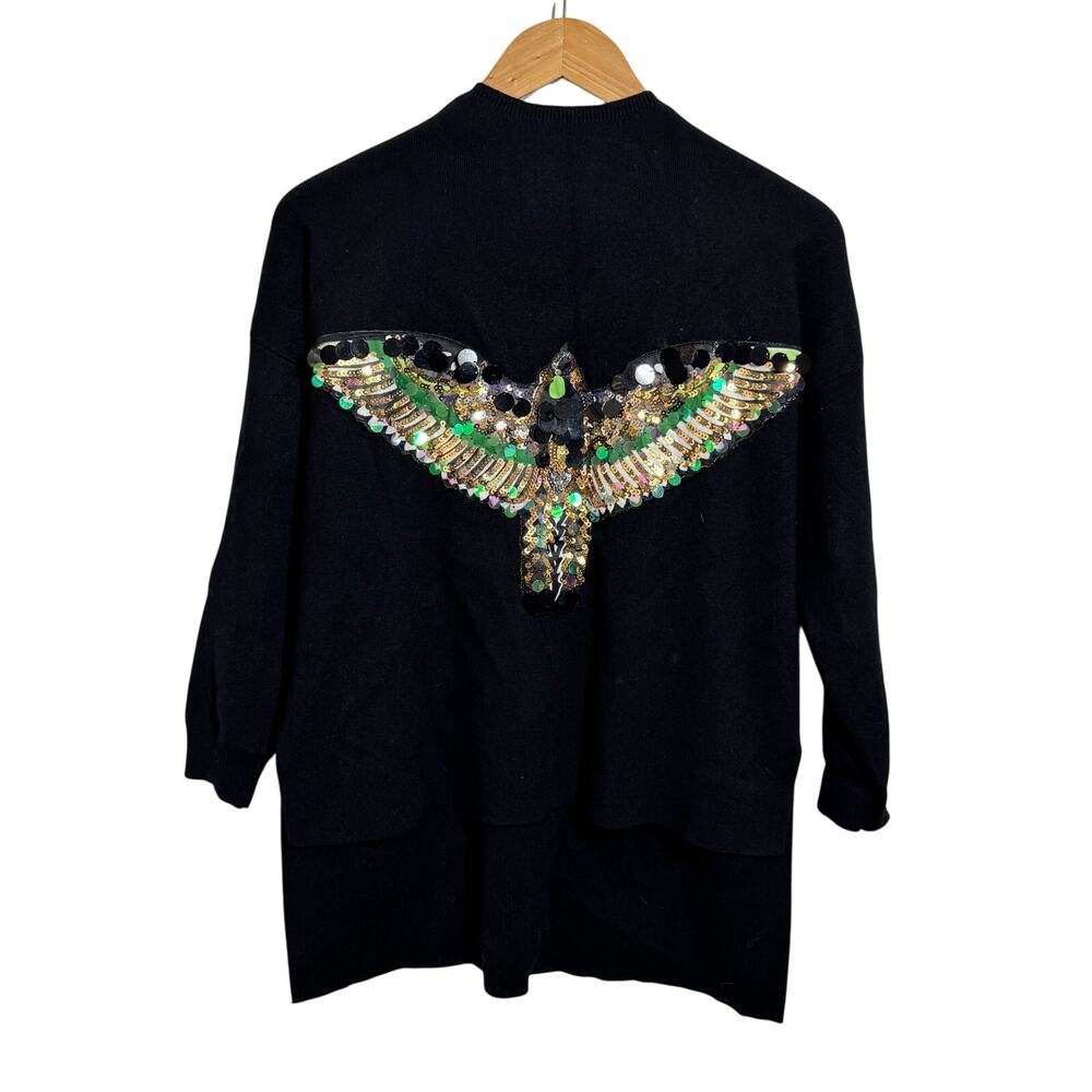 Forever Unique Eagle Embellished Sequin Sweater Women (1) US4 Black‎ Festive